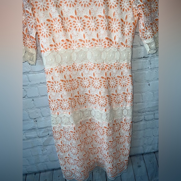 Chris Mclaughlin White & Orange floral short sleeve dress size 6 - Picture 6 of 11